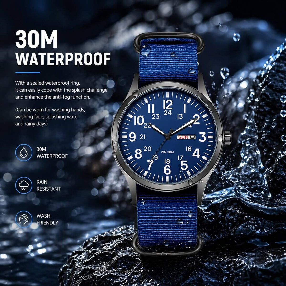 Watch Water-Resistant Nylon Strap & Stainless Steel Case