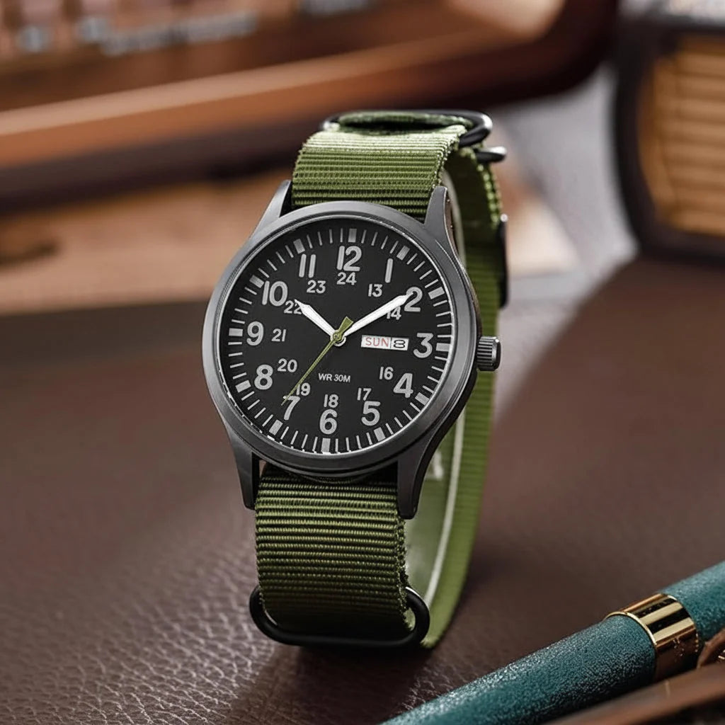 Watch Water-Resistant Nylon Strap & Stainless Steel Case