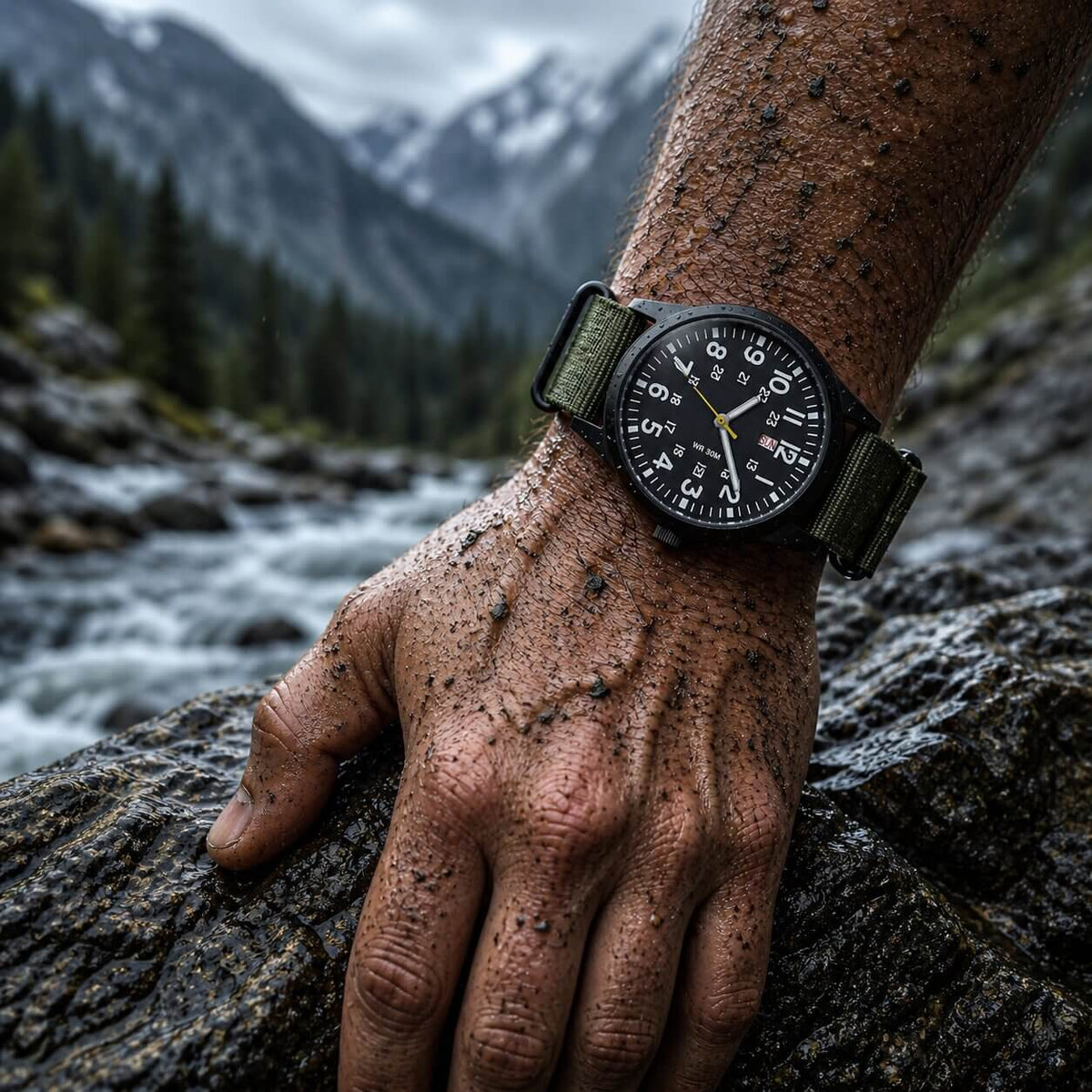 Watch Water-Resistant Nylon Strap & Stainless Steel Case