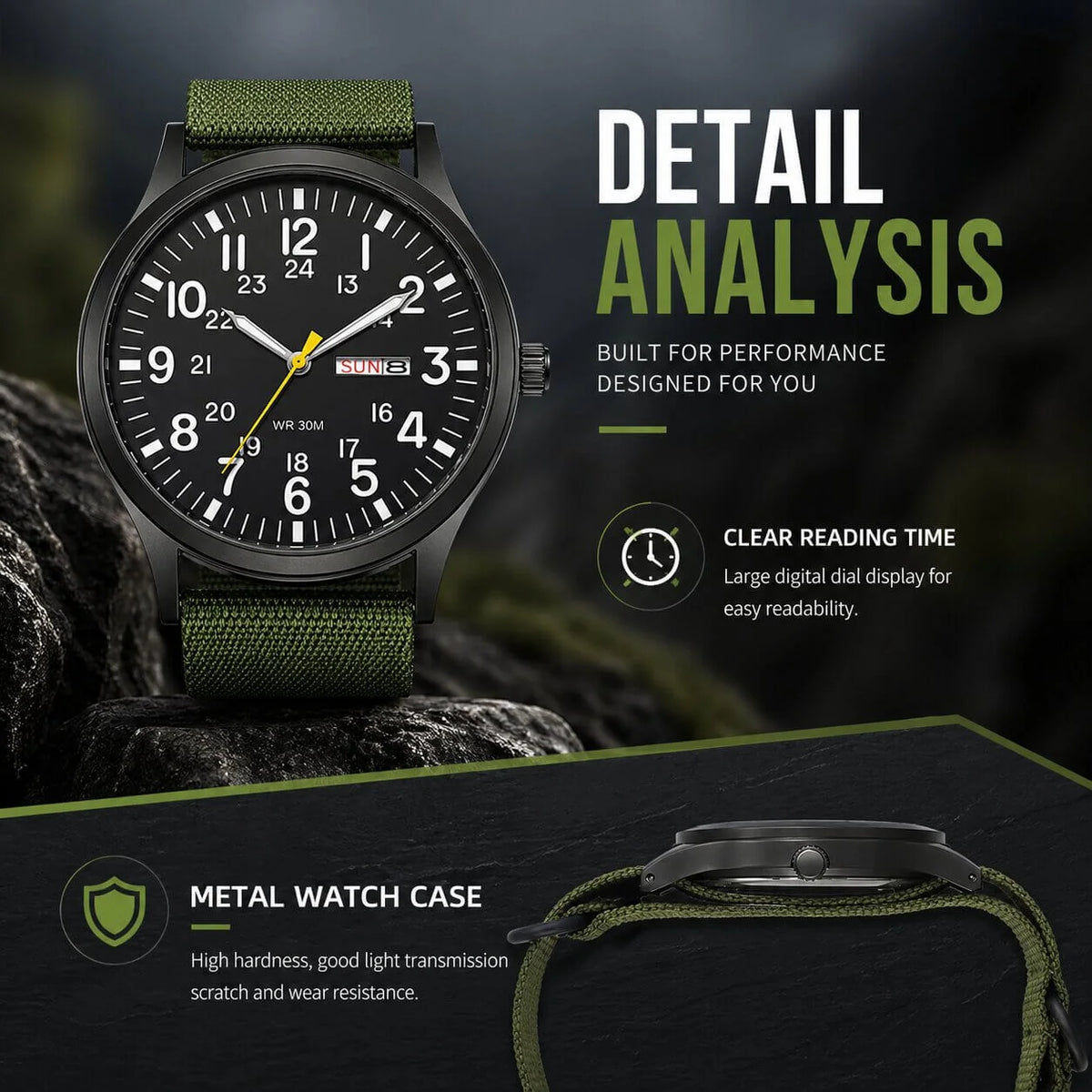 Watch Water-Resistant Nylon Strap & Stainless Steel Case
