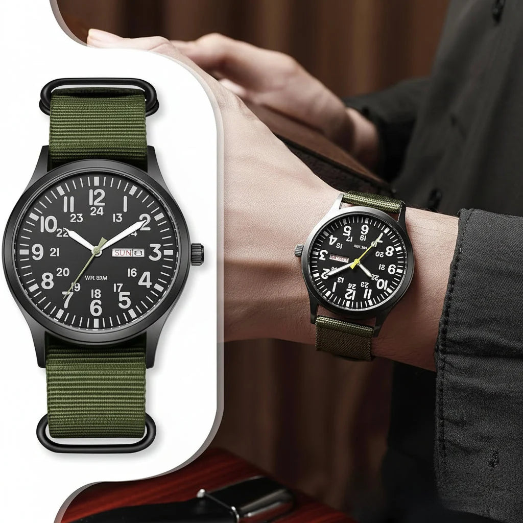 Watch Water-Resistant Nylon Strap & Stainless Steel Case