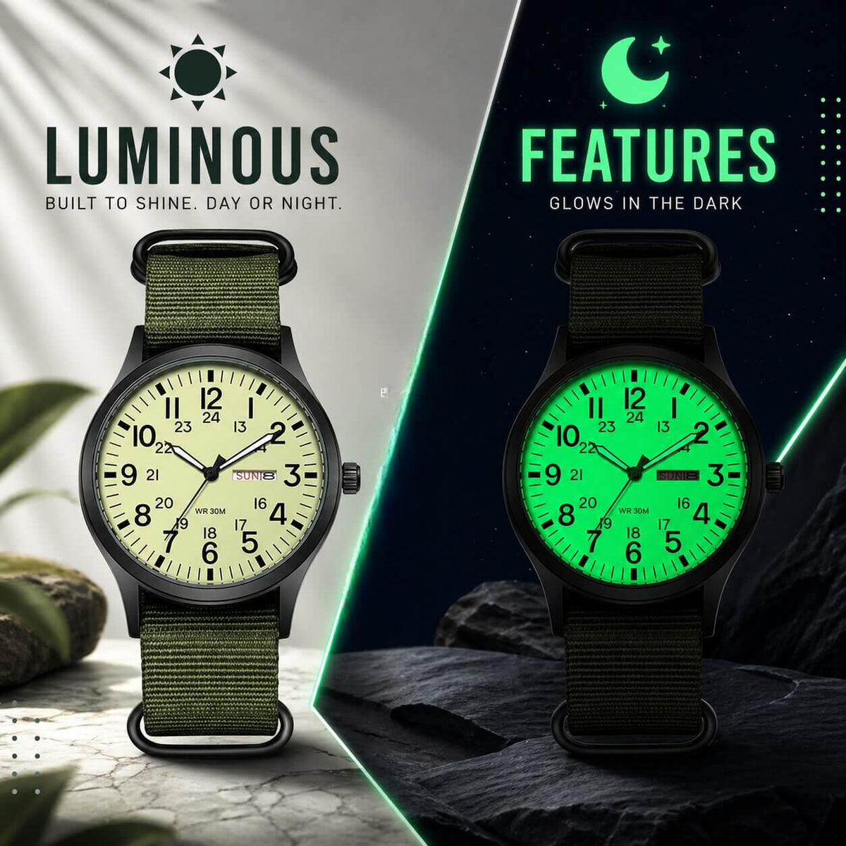 Watch Water-Resistant Nylon Strap & Stainless Steel Case