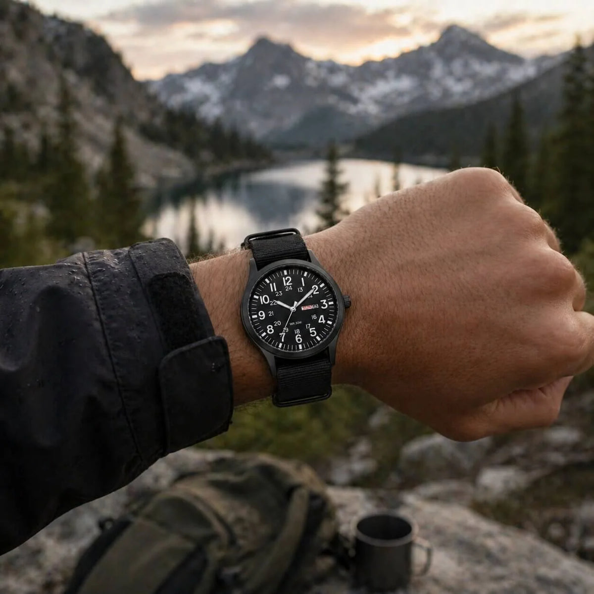 Watch Water-Resistant Nylon Strap & Stainless Steel Case