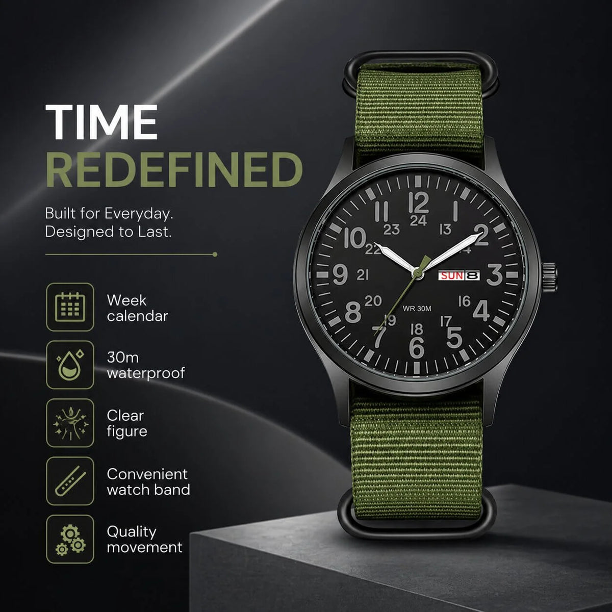 Watch Water-Resistant Nylon Strap & Stainless Steel Case