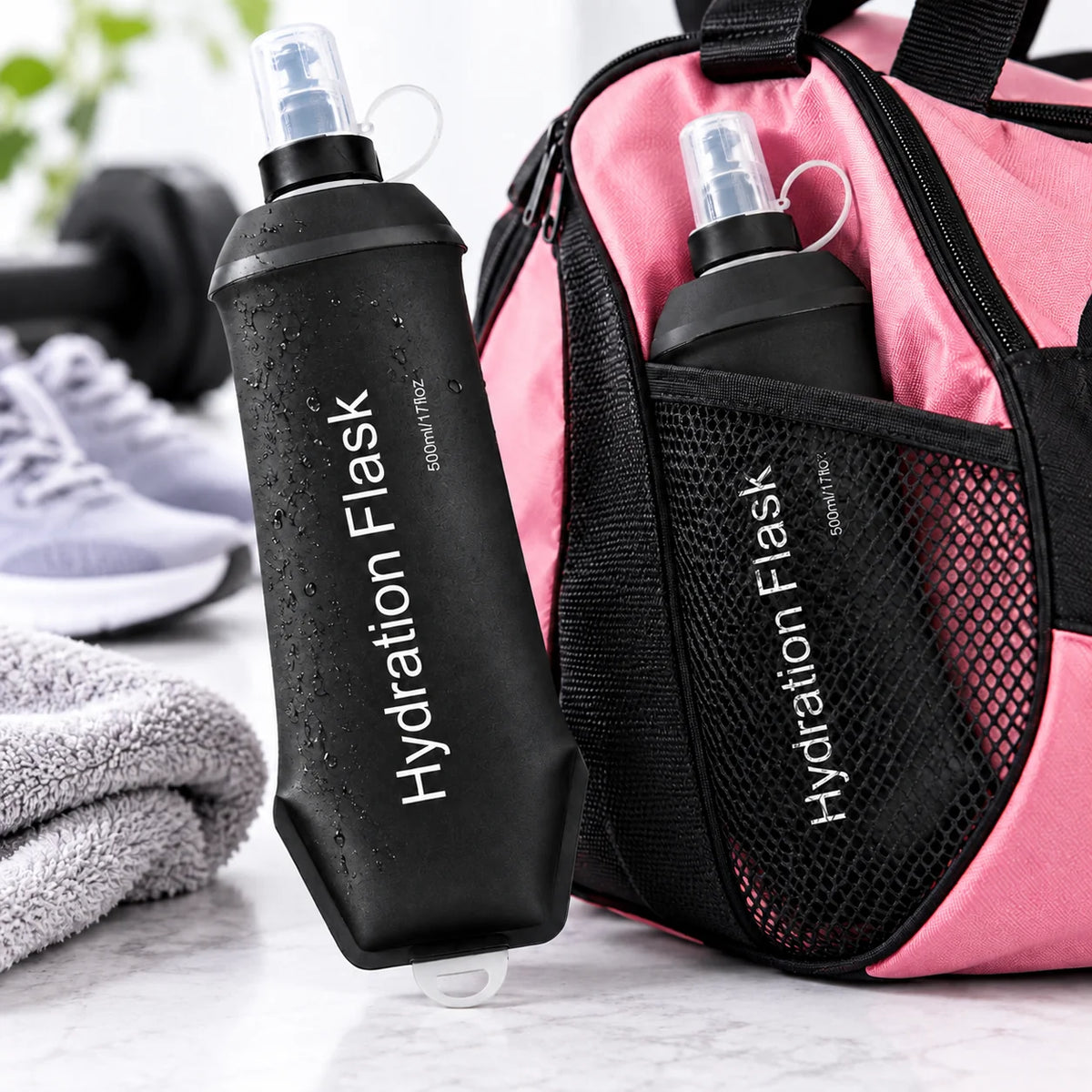 Water Bottle Collapsible Silicone Flip Straw & Carry Loop