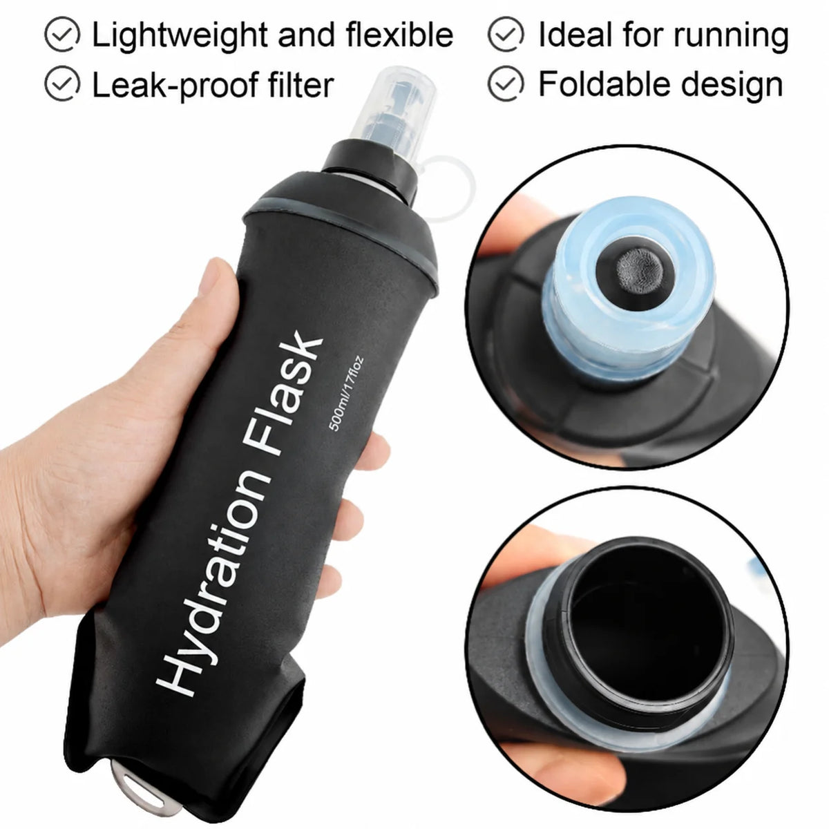 Water Bottle Collapsible Silicone Flip Straw & Carry Loop