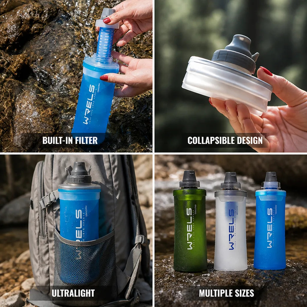 Water Bottle Collapsible Ultralight Built-In Filter