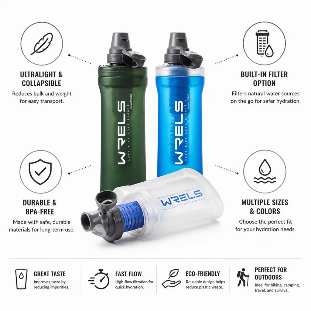 Water Bottle Collapsible Ultralight Built-In Filter
