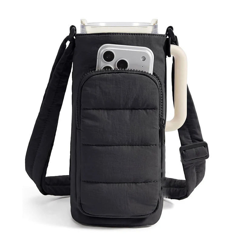 Water Bottle Sleeve Insulated Phone Pocket & Adjustable Strap