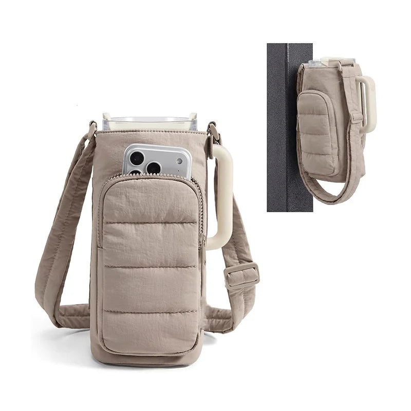 Water Bottle Sleeve Insulated Phone Pocket & Adjustable Strap