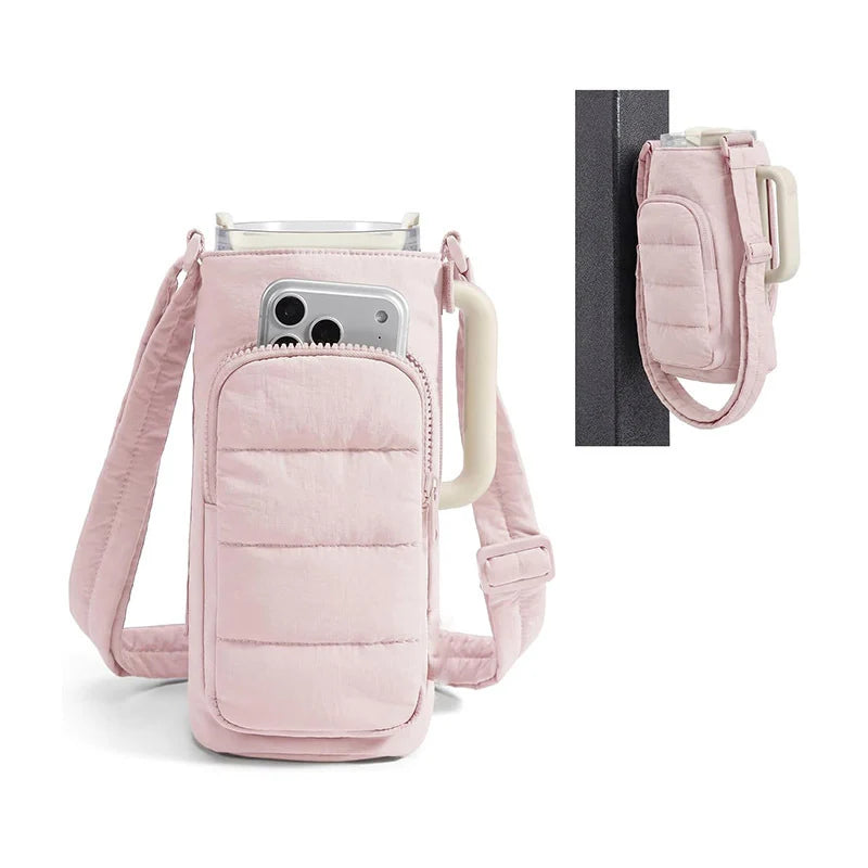Water Bottle Sleeve Insulated Phone Pocket & Adjustable Strap