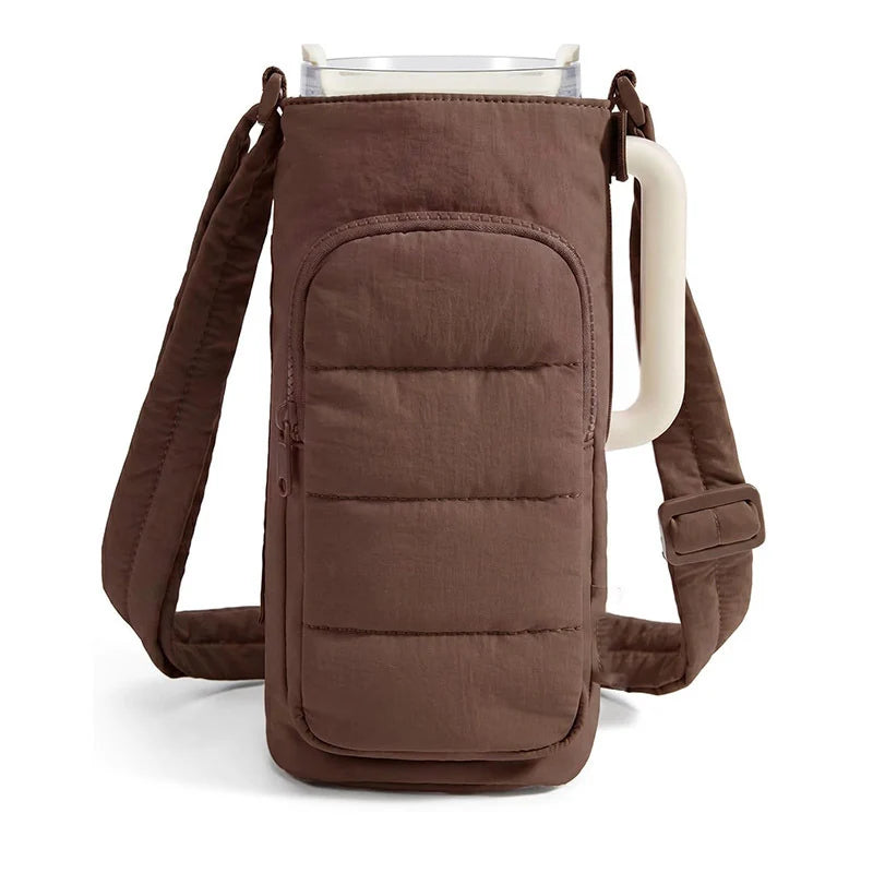 Water Bottle Sleeve Insulated Phone Pocket & Adjustable Strap