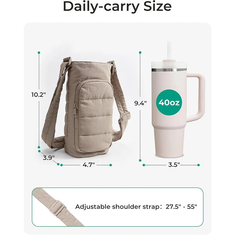 Water Bottle Sleeve Insulated Phone Pocket & Adjustable Strap