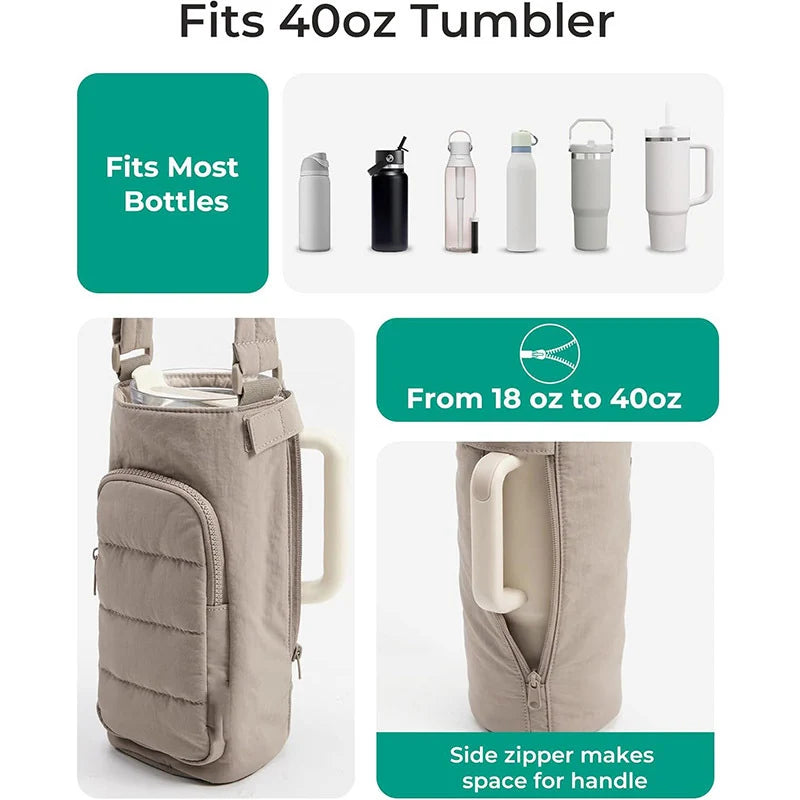 Water Bottle Sleeve Insulated Phone Pocket & Adjustable Strap