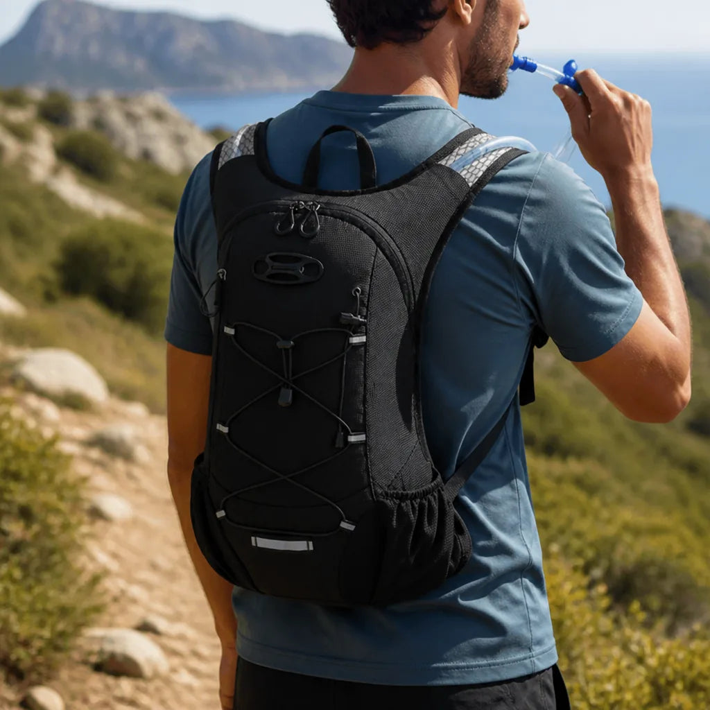 Water-Repellent Hydration Backpack with Integrated Drinking System