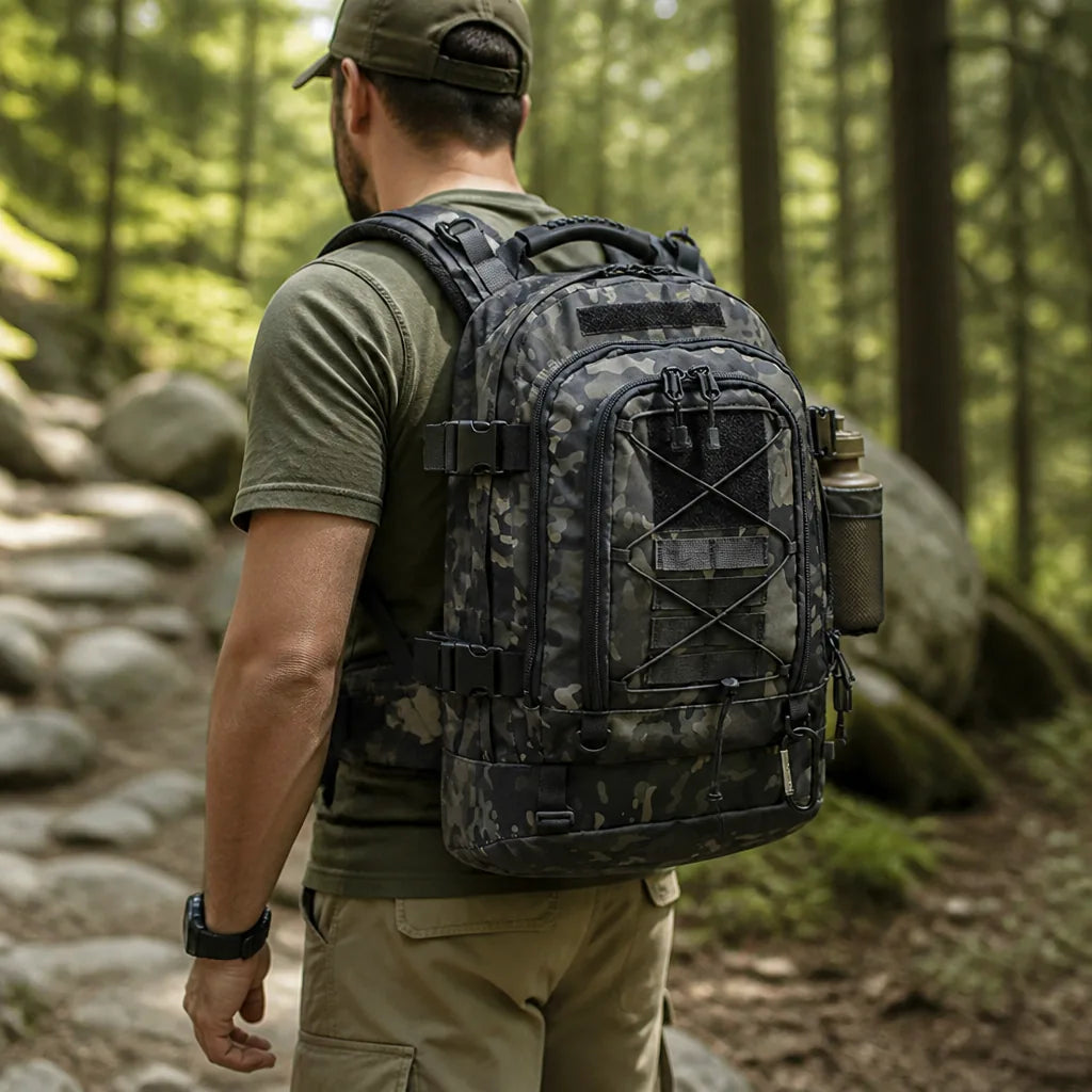 Water-Resistant Molle Backpack With Hydration Bladder Slot (60L Expandable)